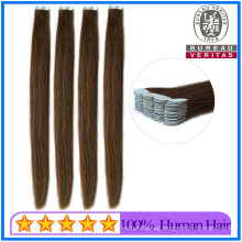 Brown Color 20inch 100g Sliky Straight 100% Brazilian Human Hair Virgin Tape Hair Extension Remy Hair